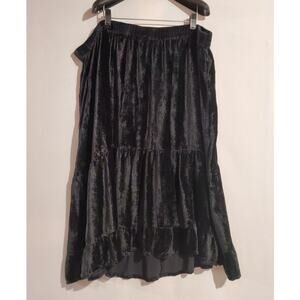 Liz & Me Tiered Velvet Midi Peasant Skirt 2X Black Whimsigoth Fairy Grunge Witch